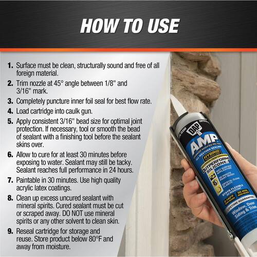 All Weather Sealant, AMP Advanced Modified Polymer, White, Window, Door and Siding, 9 oz.