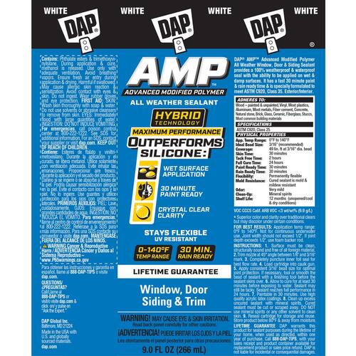 All Weather Sealant, AMP Advanced Modified Polymer, White, Window, Door and Siding, 9 oz.