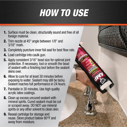 Kitchen and Bath Sealant, AMP Advanced Modified Polymer, White, 9 oz.