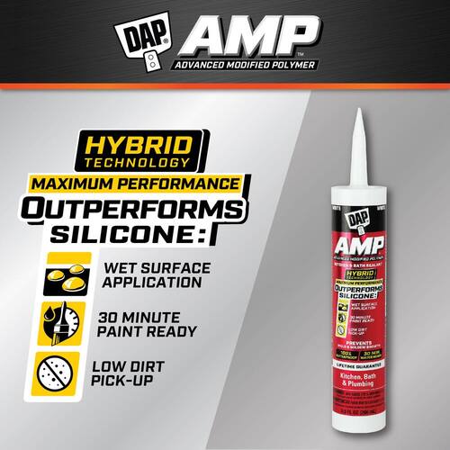 Kitchen and Bath Sealant, AMP Advanced Modified Polymer, White, 9 oz.