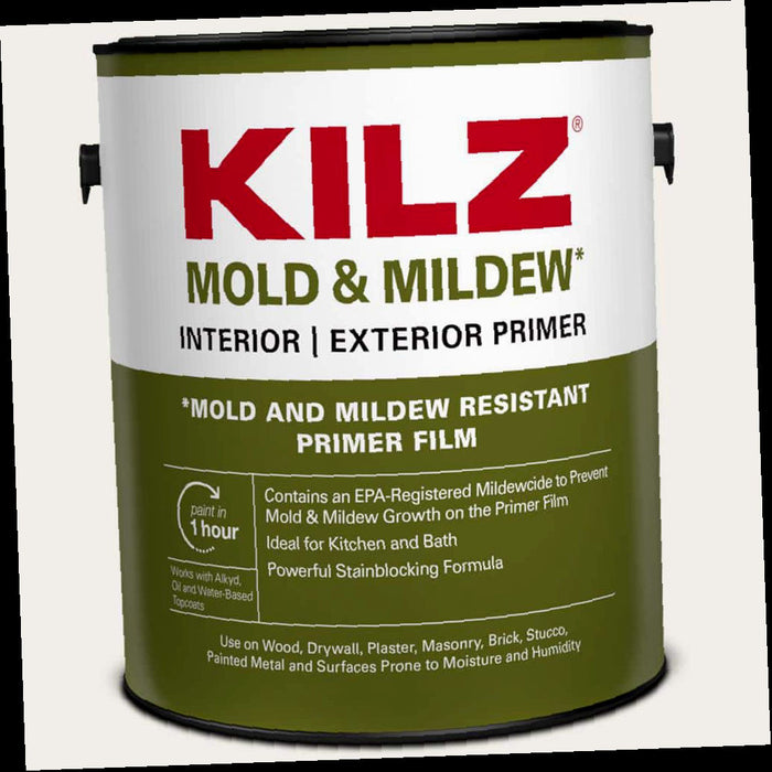 Interior and Exterior Primer, Sealer and Stain-Blocker, Water Based, Mold and Mildew, White, 1 Gal.