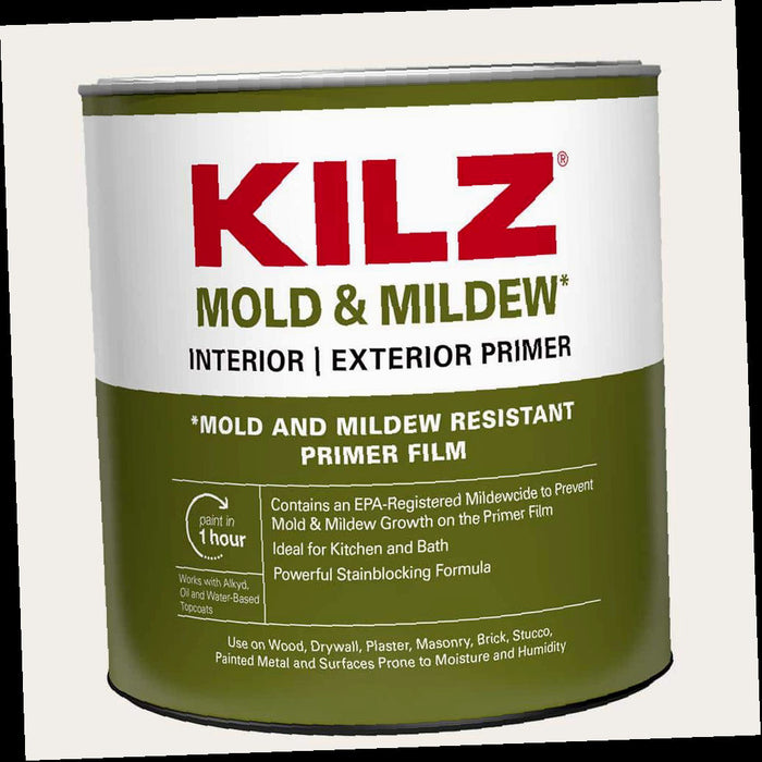 Interior and Exterior Primer, Sealer and Stain-Blocker, Water Based, Mold and Mildew, White, 1 qt.