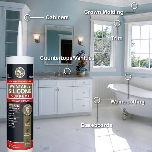 Supreme Silicone Caulk, Paintable, White, Kitchen and bath Sealant, 9.5 oz. 5