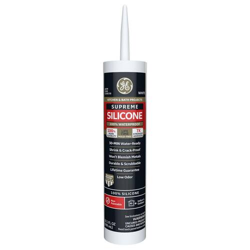 Silicone Caulk, Supreme, Kitchen and Bath Sealant, White, 10.1 oz.