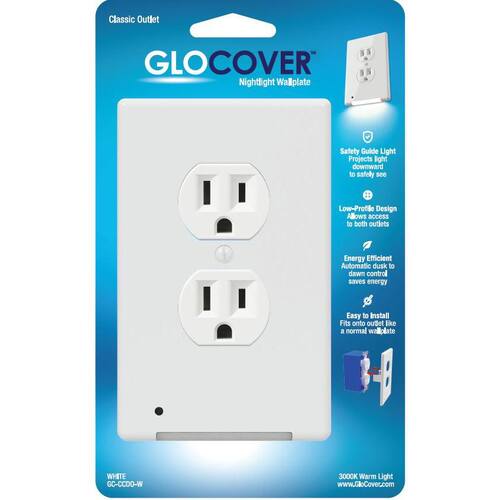 Wall Plate 1-Gang White Duplex Outlet with Built-In Nightlight