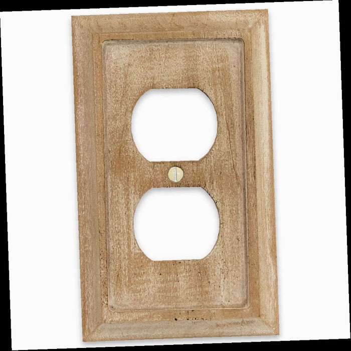 Outlet Wall Plate, Mackinnon 1-Gang Duplex Weathered White Wood Wall Plate