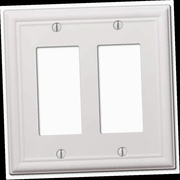 Outlet Wall Plate, Ascher 2-Gang Rocker White Stamped Steel Wall Plate