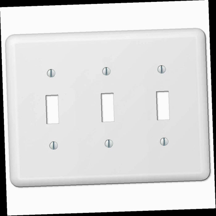 Outlet Wall Plate, Declan 3 Gang Toggle Steel Wall Plate - White