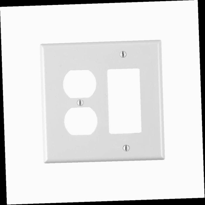 Outlet Wall Plate, White 2-Gang 1-Decorator/Rocker/1-Duplex Wall Plate (1-Pack)
