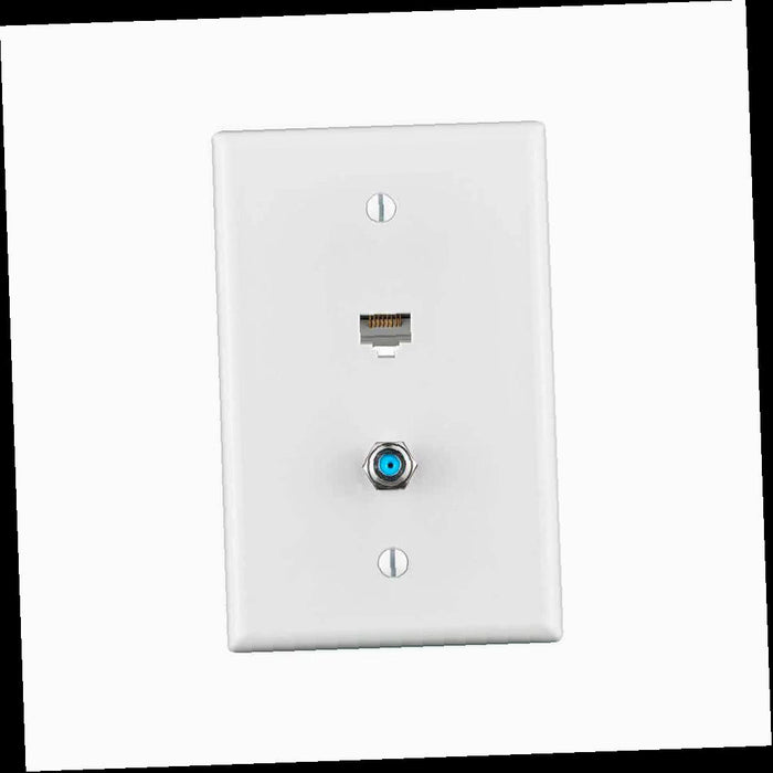 Data Outlet Wall Plate, White 1-Gang Data Jack Wall Plate (1-Pack)
