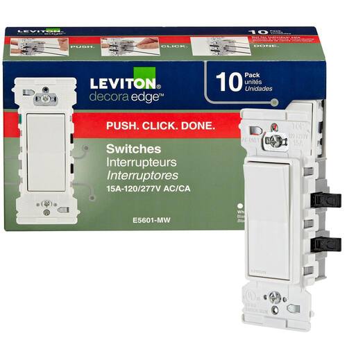 Single Pole Switch 15 Amp Decora Edge, White 10-Pack