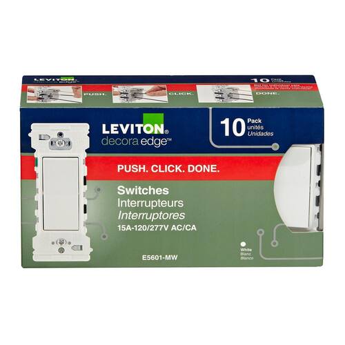 Single Pole Switch 15 Amp Decora Edge, White 10-Pack