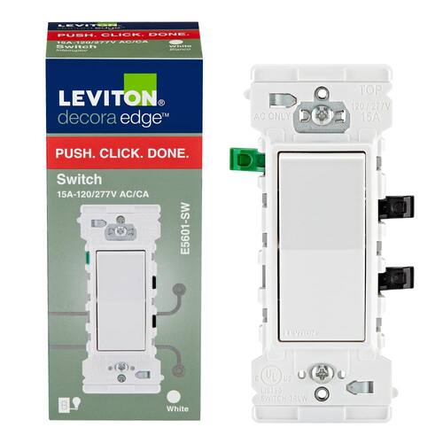 Single Pole Switch 15 Amp, White Decora Edge