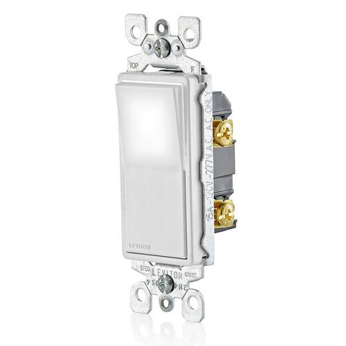 Rocker Switch 3-Way LED Illuminated Decora Grounding, White Residential Grade 15 Amp 120-Volt/277-Volt AC Quiet