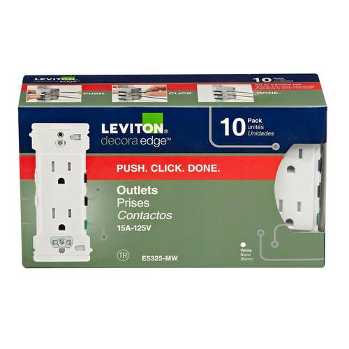 Outlet Tamper-Resistant 15 Amp Duplex Decora Edge, White 10-Pack