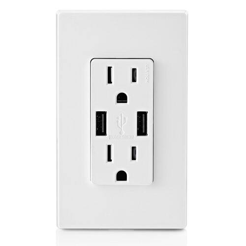 Outlet Duplex 15 Amp Combination Tamper Resistant with USB Charger Decora White (3-Pack)