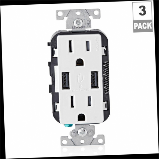 Outlet Duplex 15 Amp Combination Tamper Resistant with USB Charger Decora White (3-Pack)