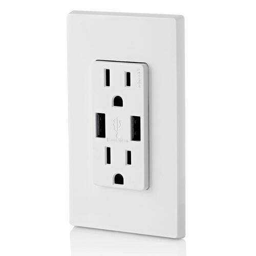 Outlet Duplex 15 Amp Combination Tamper Resistant with USB Charger Decora White (3-Pack)