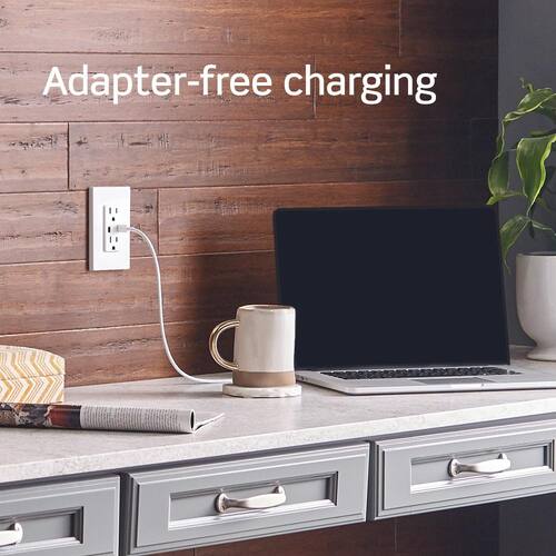 Duplex Outlet 15 Amp Decora Tamper-Resistant with Type A and C USB Charger, White (2-Pack) 6