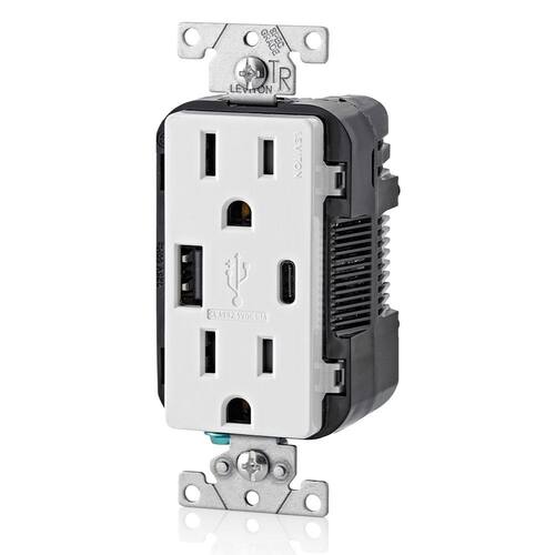 Duplex Outlet 15 Amp Decora Tamper-Resistant with Type A and C USB Charger, White (2-Pack) 4
