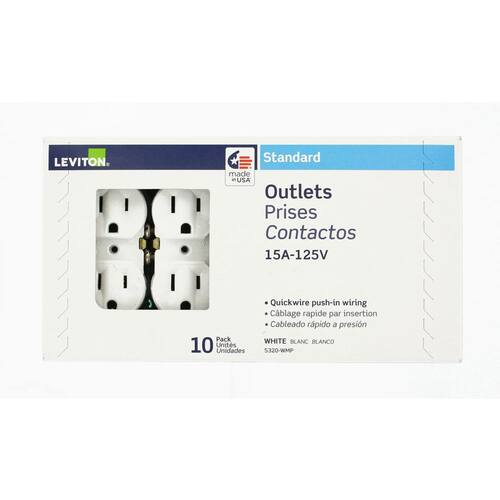 Duplex Outlet Grounding White 15 Amp Residential Grade (10-Pack)