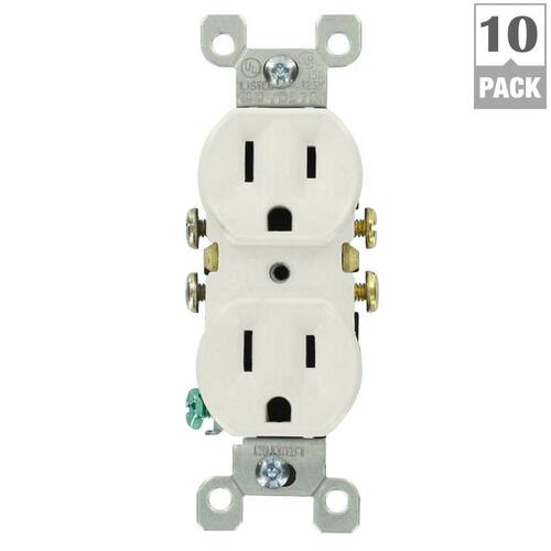 Duplex Outlet Grounding White 15 Amp Residential Grade (10-Pack)