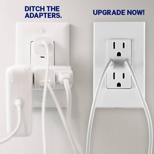 Duplex Tamper-Resistant Outlets White 15 Amp with 6 Amp USB Dual Type-C Power Delivery In-Wall Chargers