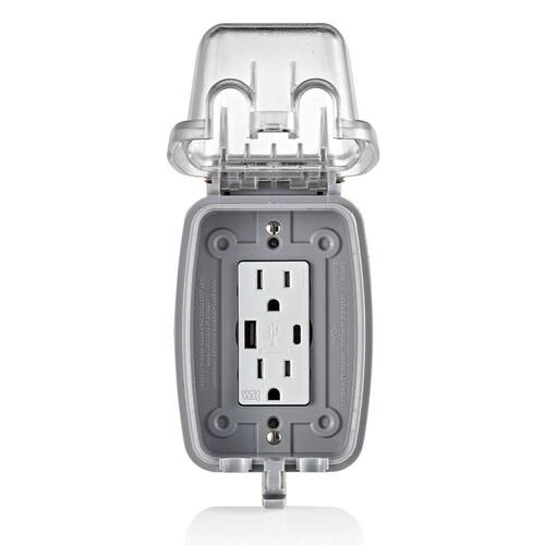 USB Duplex Outlet Weather-Resistant Type A and Type-C Ports White 15 Amp