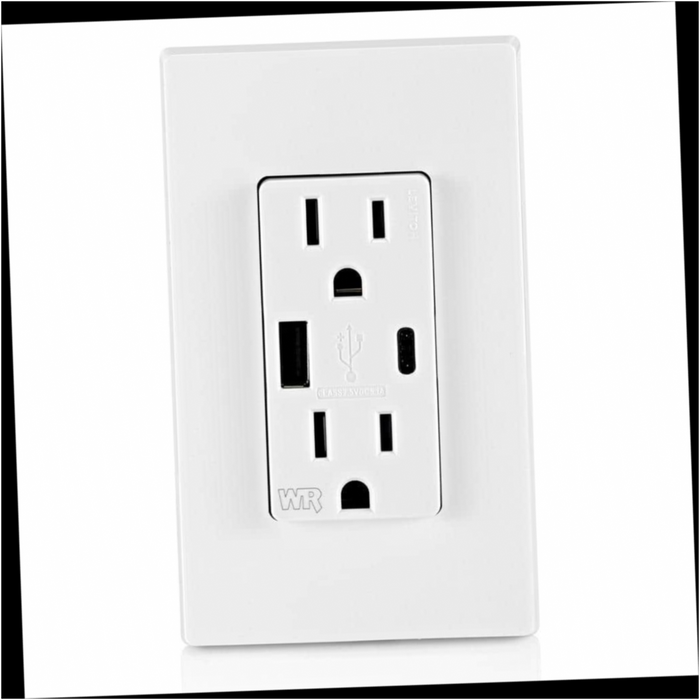 USB Duplex Outlet Weather-Resistant Type A and Type-C Ports White 15 Amp