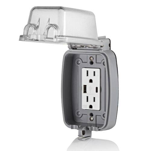 USB Duplex Outlet Weather-Resistant Type A and Type-C Ports White 15 Amp