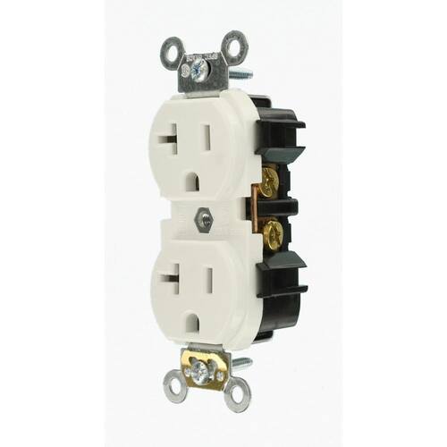 Outlet Duplex White 20 Amp Industrial Grade Heavy Duty Self Grounding