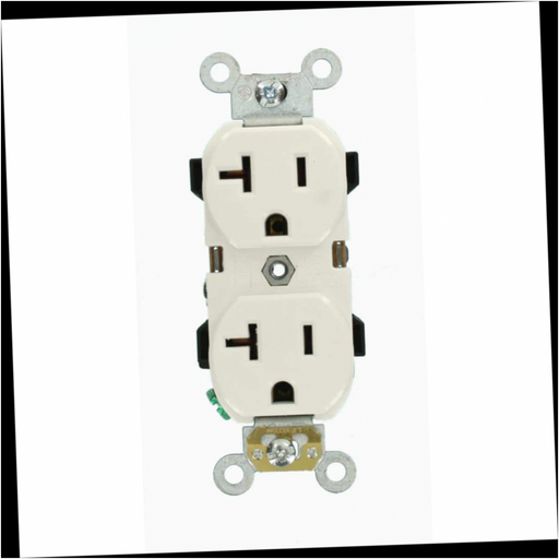 Outlet Duplex White 20 Amp Industrial Grade Heavy Duty Self Grounding