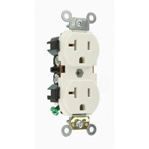 Outlet Duplex White 20 Amp Industrial Grade Heavy Duty Self Grounding