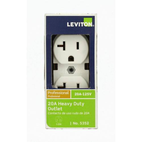 Outlet Duplex White 20 Amp Industrial Grade Heavy Duty Self Grounding