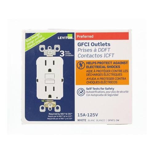 GFCI Duplex Outlet White Self-Test SmartlockPro Slim 15 Amp (3-Pack)