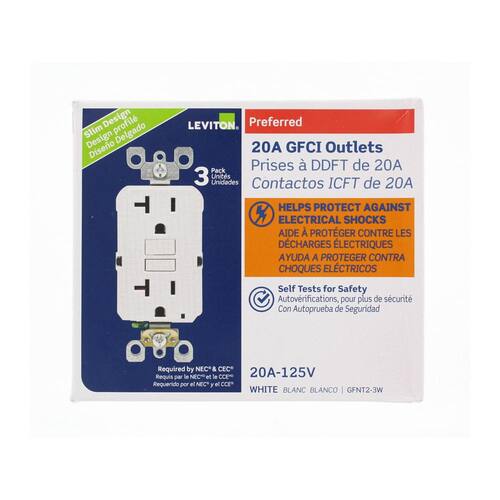 Slim GFCI Outlet 20 Amp 125-Volt Duplex Self-Test White (4-Pack)