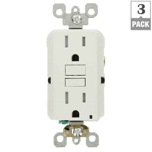 GFCI Duplex Outlet 15 Amp Self-Test SmartlockPro Slim Tamper Resistant, White (3-Pack)