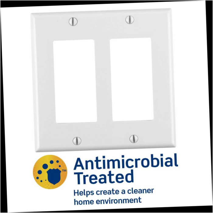 Wallplate 2-Gang Decorator/Rocker Standard Size Antimicrobial Treated White