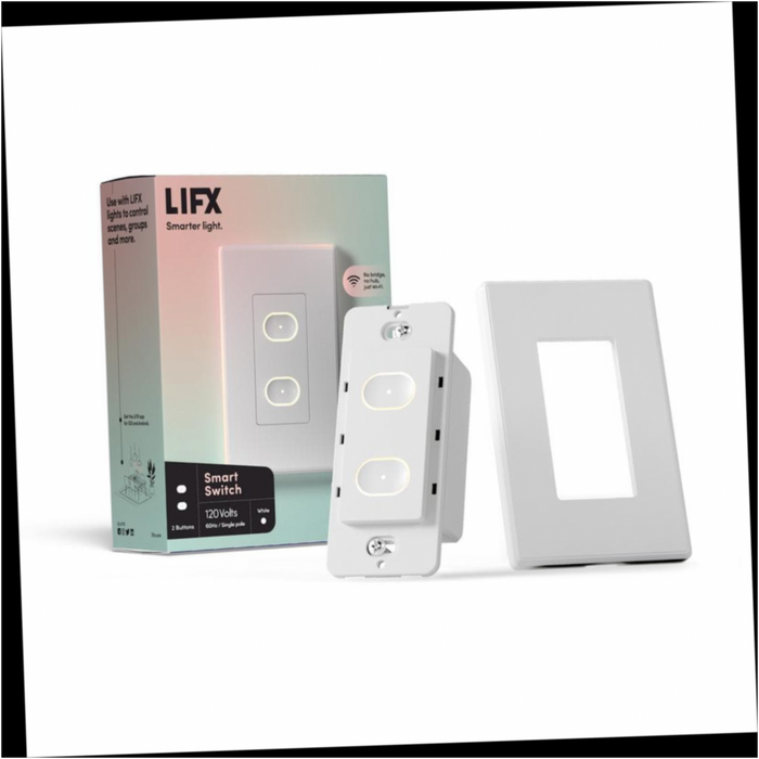 Light Switch Smart Wi-Fi Touch 1-Pole 2-Buttons White Works with Alexa/Hey Google/HomeKit/Siri