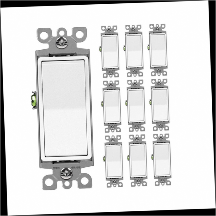 Rocker Light Switch Single-Pole Illuminated Antimicrobial White 15 Amp 120/277-Volt UL Listed 10-Pack