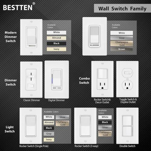 Rocker Light Switch Single-Pole Illuminated Antimicrobial White 15 Amp 120/277-Volt UL Listed 10-Pack