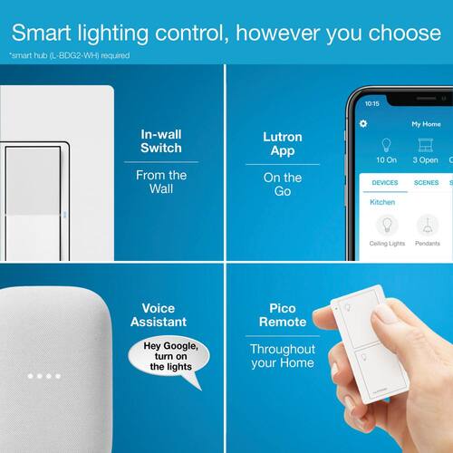 Smart Switch On/Off Control of Lights/Fans, 5-Amp/Neutral Wire Required, White for Caseta Claro (DVRF-5NS-WH-R)