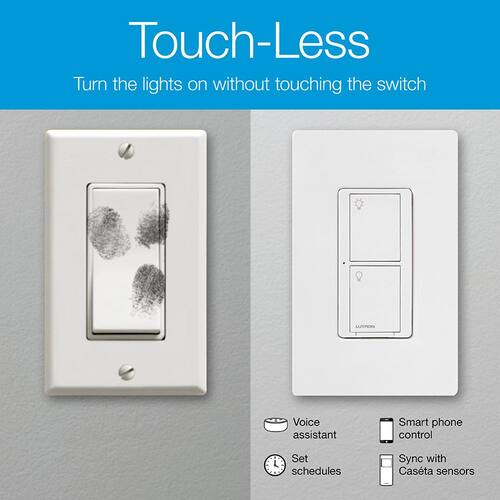 Smart Switch Kit 3 Way for All Bulbs or Fans, White 5A/Neutral Wire Required, with Remote/Bracket (P-PKG1WS-WH) 3