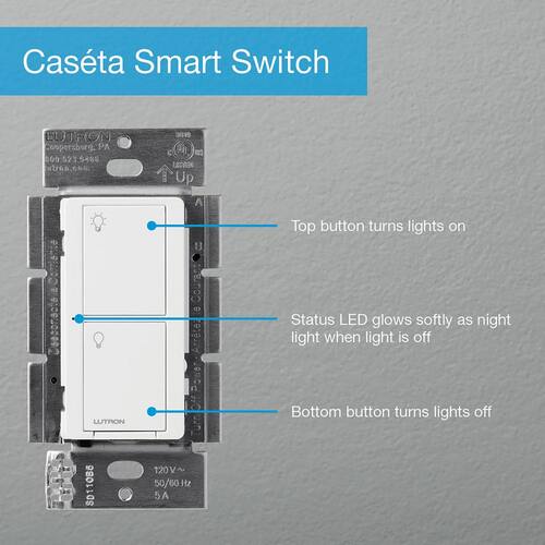 Smart Switch 5A for All Bulb Types or Fans Neutral Wire Required White PD-5ANS-WH-R Caseta