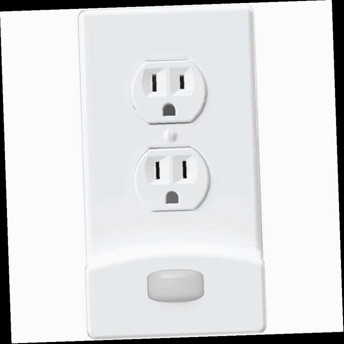 Outlet Wall Plate, White 1-Gang Motion Activated Duplex Plastic Wall Plate with Built-In Nightlight