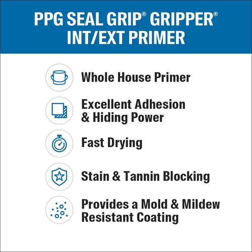 Interior/Exterior Primer Sealer, Acrylic, SEAL GRIP Gripper, White, 1 gal.