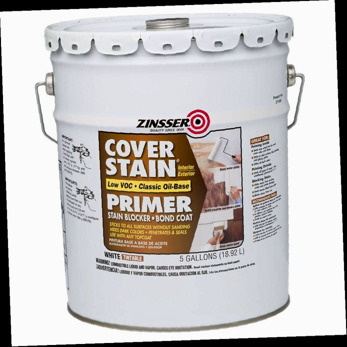 Interior/Exterior Primer and Sealer, Classic Oil-Based, Low VOC, Cover Stain, White, 5 gal.