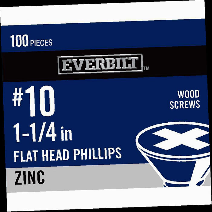 Screw #10 x x 1-1/4 in. Zinc Plated Phillips Head Wood Screw (100-Pack) Head Flat