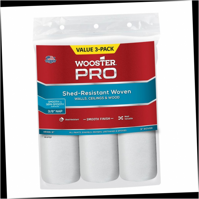 Roller Cover Applicator/Tool High-Density Fabric White Woven 9 in. x 3/8 in. Wooster Pro (3-Pack)